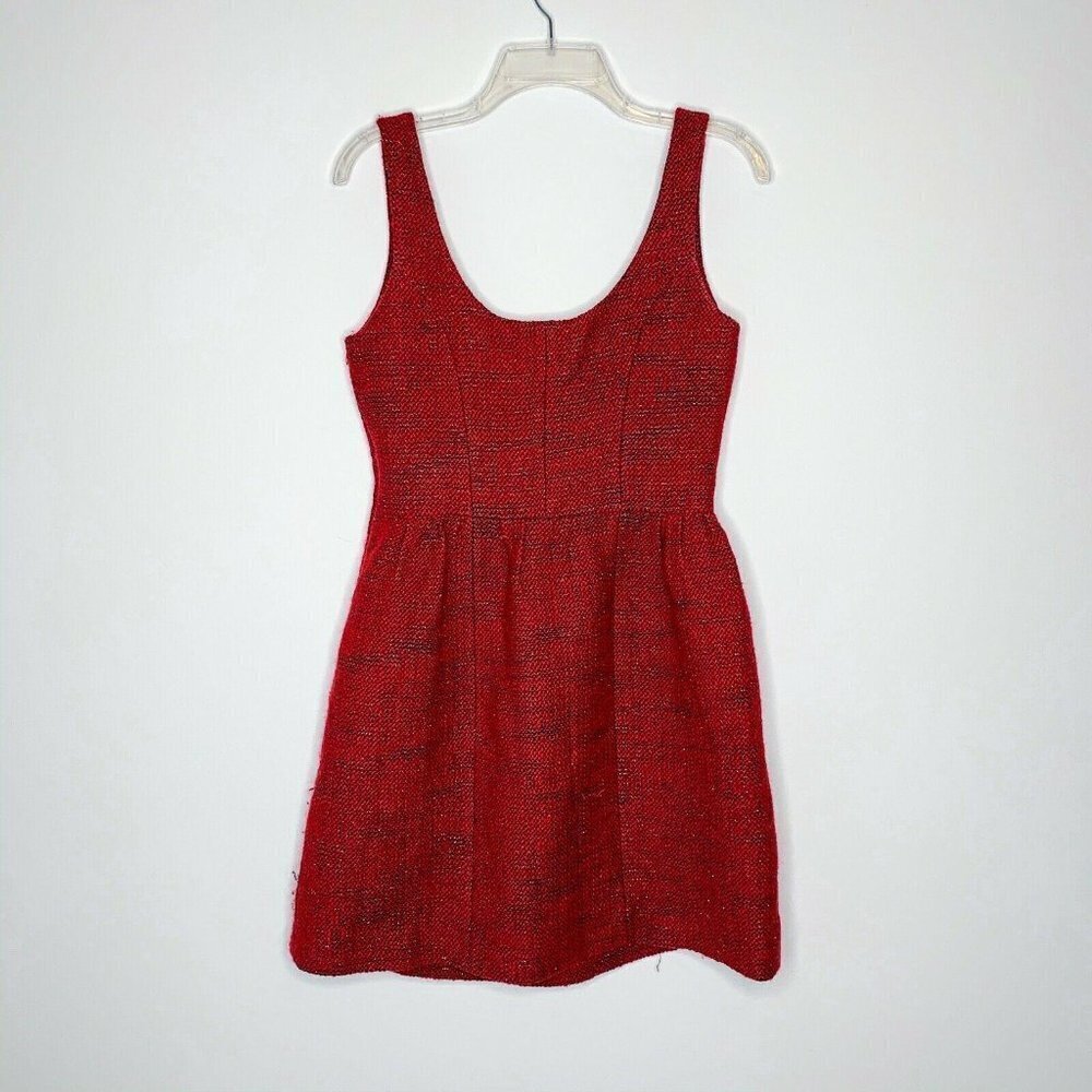 Unbranded Dress Women Red TWEED Scoopneck back Empire Waist Sleeveless HOLIDAY 4 - Picture 2 of 3